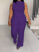 QF2364 Solid Color Summer Sleeveless Casual Suit