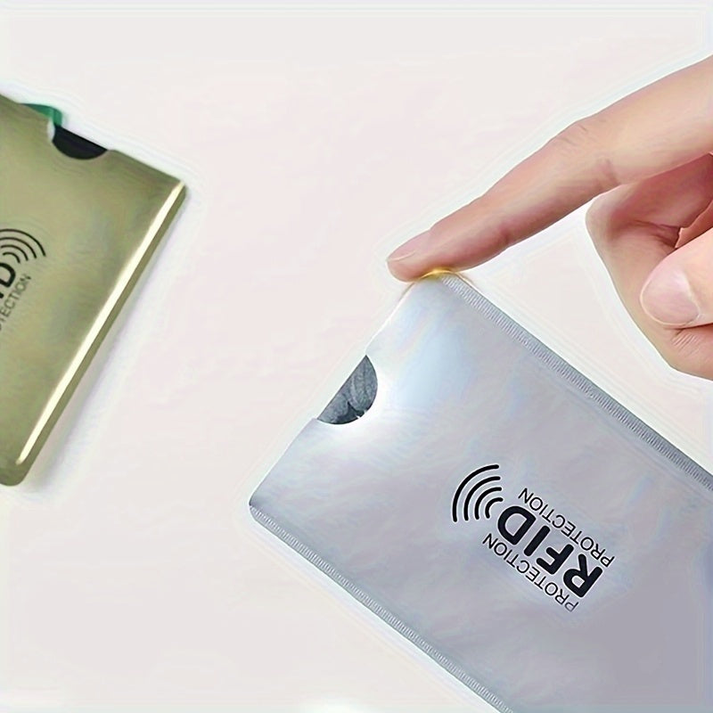 10 protectores de tarjetas RFID: blindaje avanzado, diseño antideslizante seguro, cubiertas de aluminio duraderas con bloqueo NFC para tarjetas de identificación y bancarias, material plástico, suministros de oficina diarios.