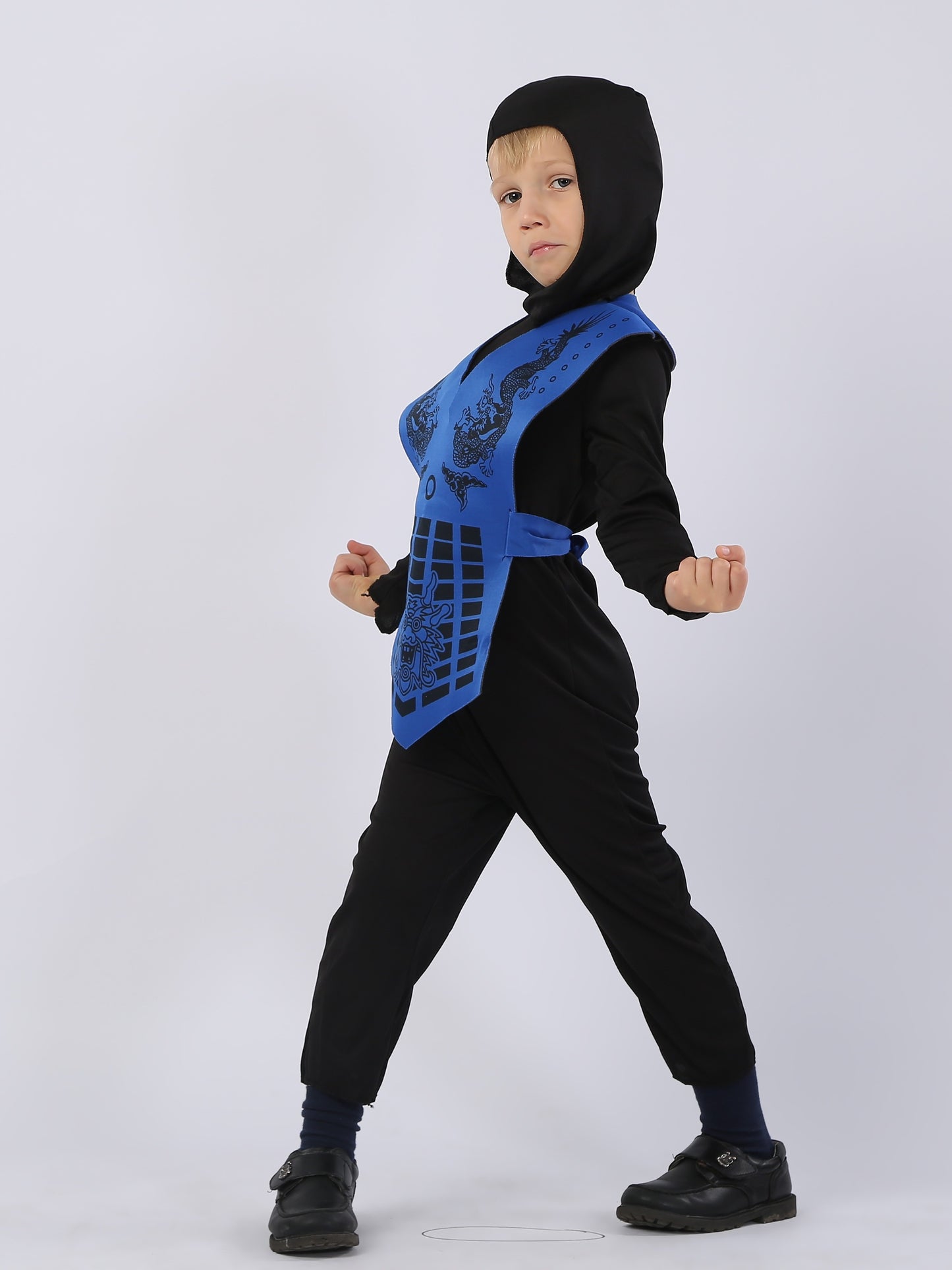 Polyester Ninja Outfit, Party-Style Ninja Uniform with Crew Neck, Non-Stretch Solid Color Fabric, All-Season Wear, Regular Fit, Woven - Suitable for Ages 3+ (BF0029)