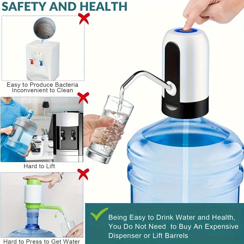 USB Rechargeable Electric Water Bottle Pump - Automatic Dispenser for 3-5 Gallon Jugs, Portable Camping Drinkware Accessory by Sanhao