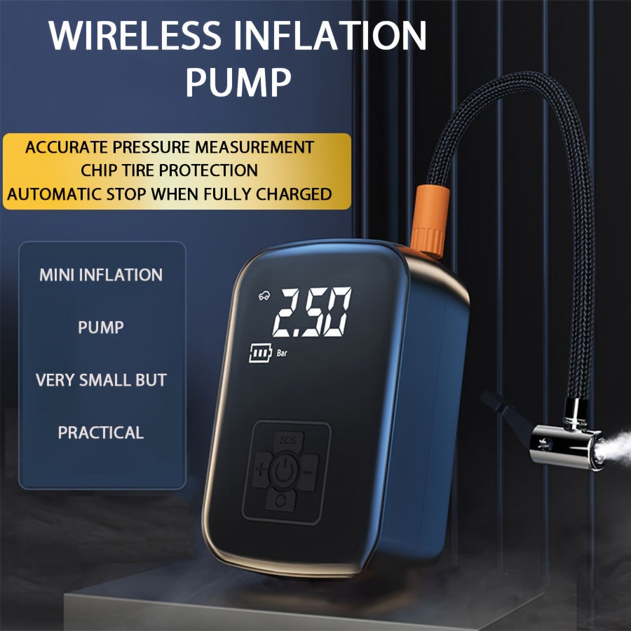 1pc Portable Car Air Compressor Inflator Wireless & Wired Handheld Pump Light Suitable For Tire Inflation And Compression Of Cars And Motorcycles