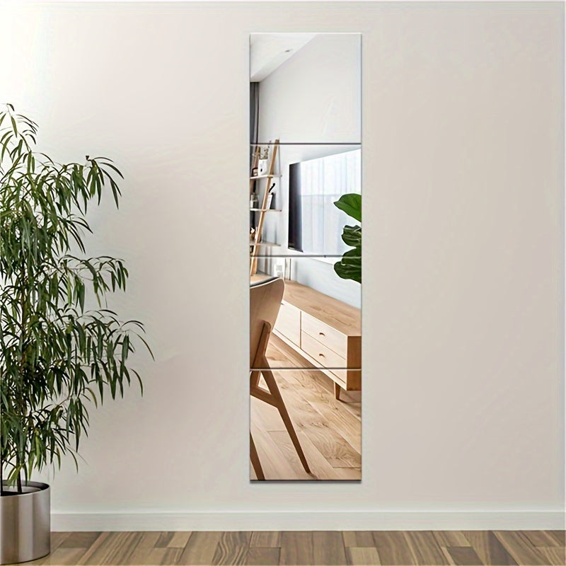4pcs Set, 1mm Thick Square Acrylic Mirror Wall Decals - Shatterproof & Removable, Perfect for Bedroom, Living Room, Office, Kitchen, Bathroom, and Entryway Decor, Full-Length Dressing Mirror Stickers, 7.9x7.9 Inches