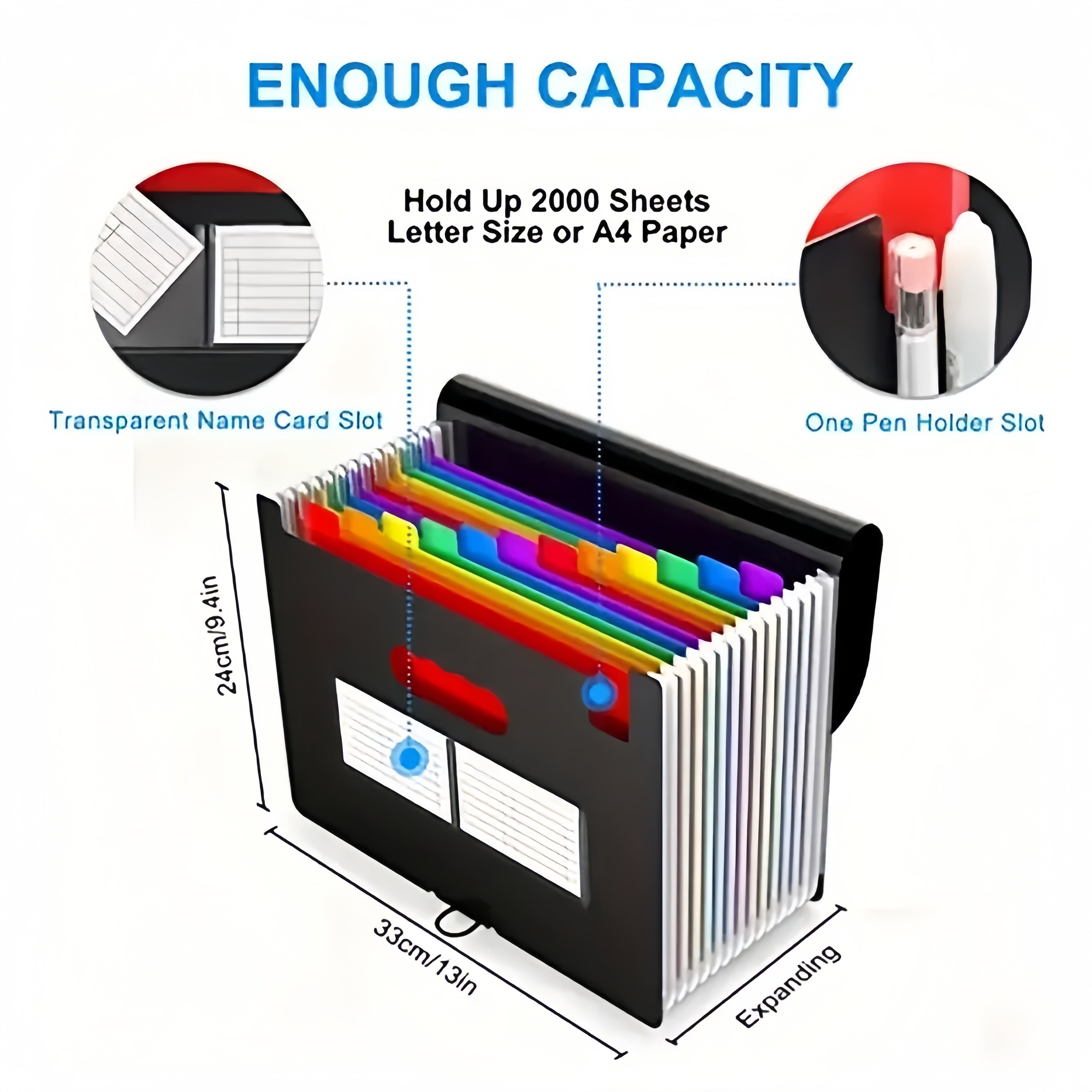 Organizador de archivos expandible de 24 bolsillos, archivador vertical portátil de plástico, estilo moderno, negro, organizador de facturas, documentos y recibos de papel para tamaño A4/Carta, suministros de arte