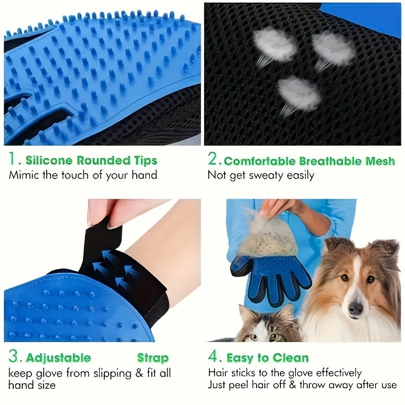 1pc Pet Grooming Gloves, Gentle Deshedding Brush For Dogs &amp; Cats, Easy Clean, Enhanced Five Finger Design For Long &amp; Short Fur