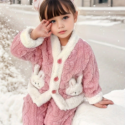 Coral Fleece Pajamas Set, Thickened And Warm Homewear for Girls.