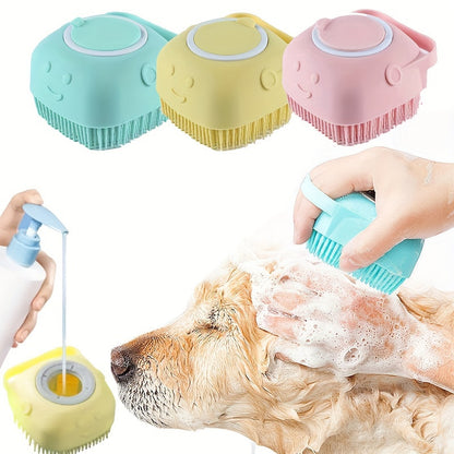 Silicone Pet Shampoo Brush with Built-In Dispenser - Gentle Massage Bath Comb for Dogs &amp; Cats, No Batteries Required