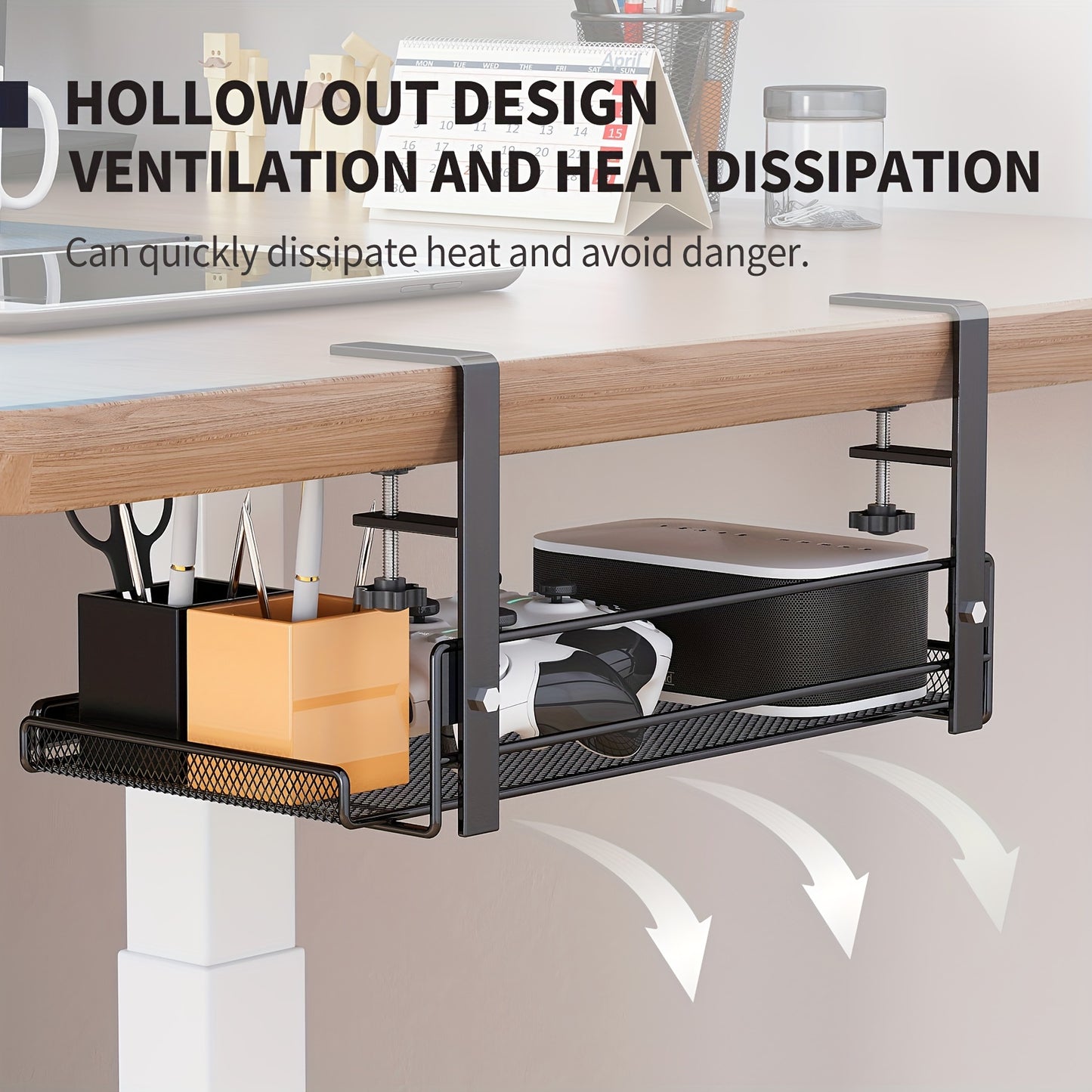 Under-Desk Cable Management Tray - No-Drill, Paint-Finished Iron Wire Organizer for Office Desks