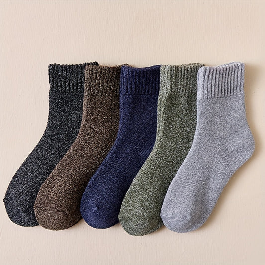 5 Pairs Women'S Winter Warm Fleece-Lined Thick Thermal Fuzzy Socks, Soft Knit Fabric, Solid Color, Polyester 95% Elastane 5%, Hand Washable, 400g/m², for Climbing & Outdoor Activities, Sizes 36-42