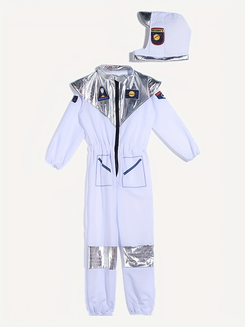 Boy's Cartoon Astronaut Cosplay Costume, Halloween Dress Up One-piece Jumpsuit &amp; Hat, Kid's Dress Up Outfit For Carnival Party Performance