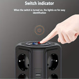 Tower Multi Power Strip Vertical EU Plug 12 Way Outlets Sockets With 5 USB Switch Multiple Vertical Power Strip 2 Switches Multi Socket Power Strip, Surge Protection And Short Circuit Protection