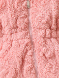 Chaqueta con capucha de polar abrigada y suave para bebé, abrigo informal de color liso con cremallera, ropa para bebés y niñas pequeñas para invierno, otoño y exteriores.