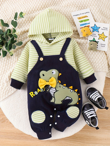 Baby Boys Cute Long Sleeve Cartoon Graphic Hooded Bodysuit 0 Months -18 Months For Winter/fall