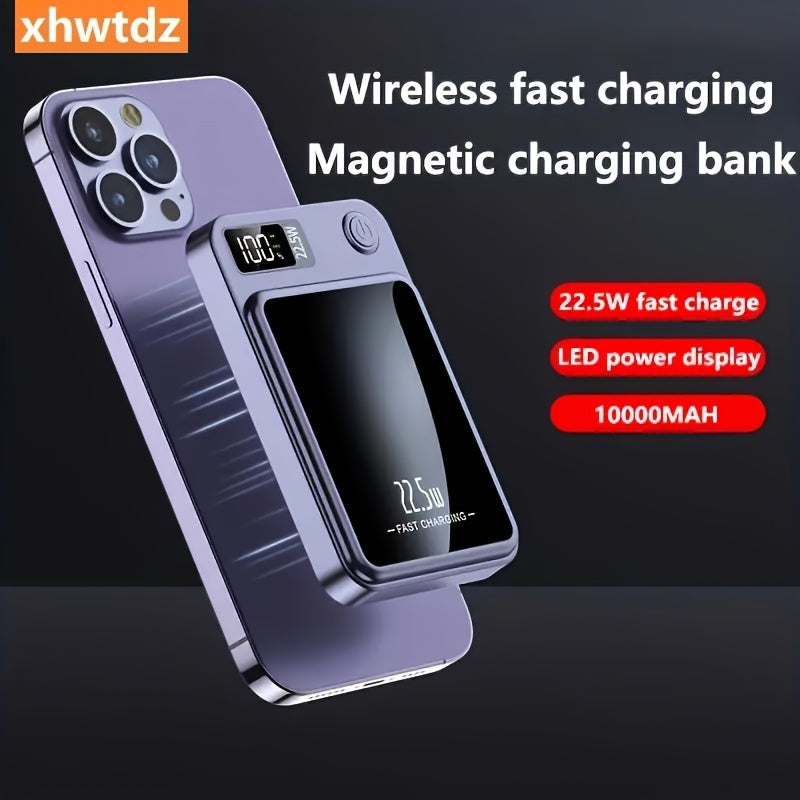 1pc, 10000mAh Mobile Power Bank, 22.5W / PD20W Super Fast Charging, Magnetic Wireless Power Bank, Suitable for Android /iPhone Devices USB, Type-c Portable Mobile Phone Power Bank, LED Power Display Screen