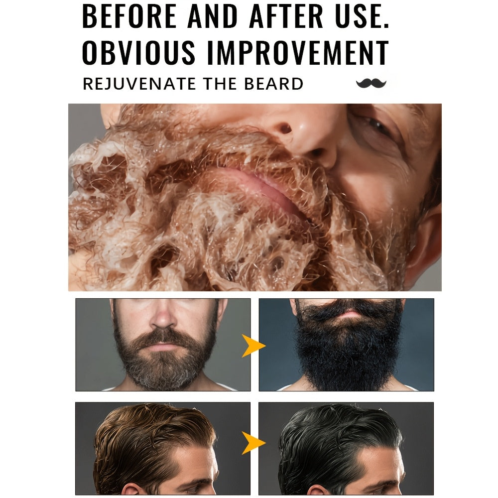 Men's Black Beard & Hair Dye Shampoo - 500ml, Semi-Permanent, Plant-Based Formula for Covering Gray