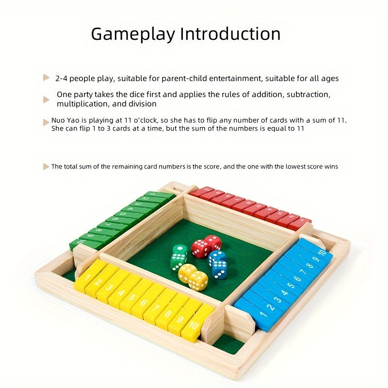 Wooden Educational Math Dice Game for Kids and Adults, Interactive Flip Tiles Number Game, Multi-Player Family Fun Learning Toy for Ages 3-6