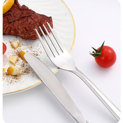 60pcs/set Stainless Steel Tableware Set For 12 People With Knives, Forks, And Spoons. Ideal For Restaurants, Parties, Weddings, Classic Strip Craftsmanship. Ergonomic Handles And High Quality Design. Comfortable Grip. Washabl