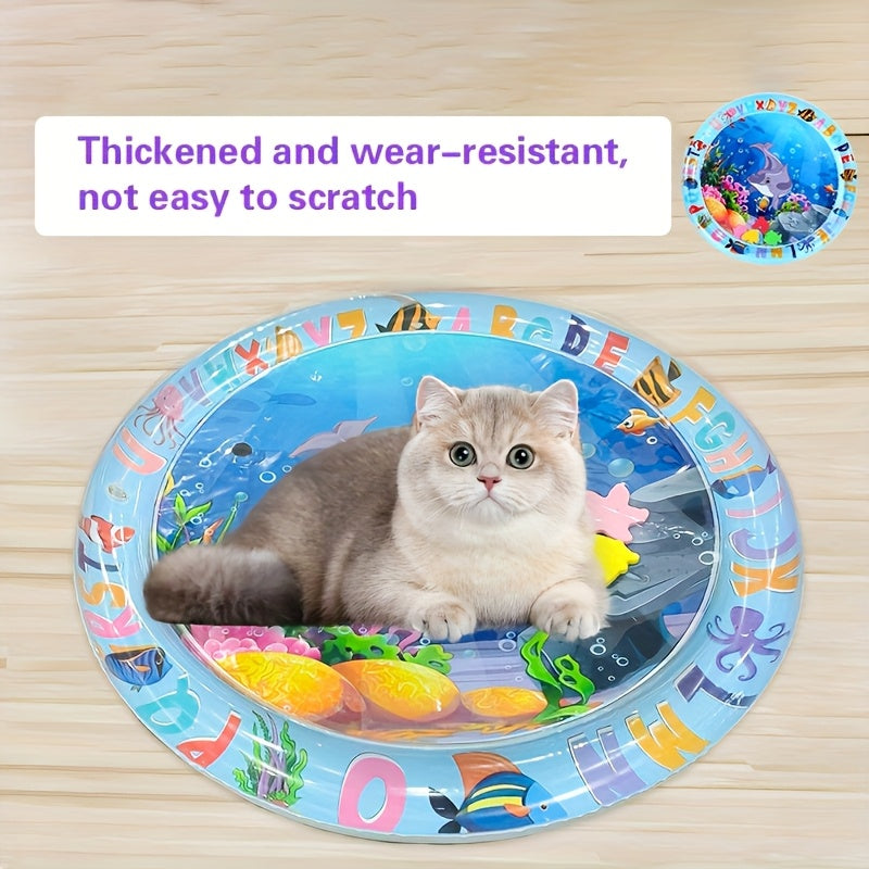 [Gentle Care] Colorful Interactive Cat Play Mat with Floating Fish - Durable, Splash-Proof PVC Water Pad, Alphabet & Marine Life Design, Ideal for Indoor Cats, Boredom Relief Kick Toy, No Batteries Required, Cat Toys