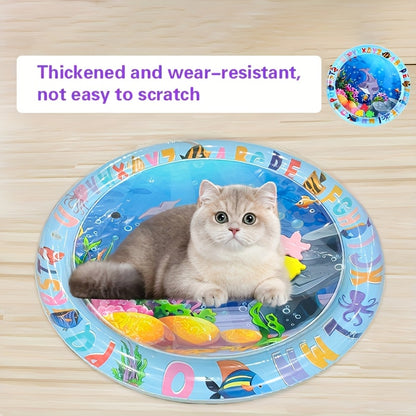 [Gentle Care] Colorful Interactive Cat Play Mat with Floating Fish - Durable, Splash-Proof PVC Water Pad, Alphabet & Marine Life Design, Ideal for Indoor Cats, Boredom Relief Kick Toy, No Batteries Required, Cat Toys
