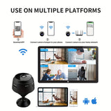 Minicámara de vigilancia inalámbrica con tapa trasera magnética, captura de video de 480p, batería recargable de polímero de litio, alimentación por USB/batería, Wi-Fi para monitoreo en casa, oficina y auto (blanco y negro)