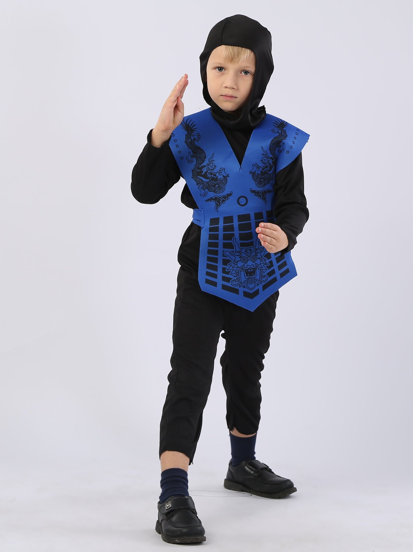 Polyester Ninja Outfit, Party-Style Ninja Uniform with Crew Neck, Non-Stretch Solid Color Fabric, All-Season Wear, Regular Fit, Woven - Suitable for Ages 3+ (BF0029)