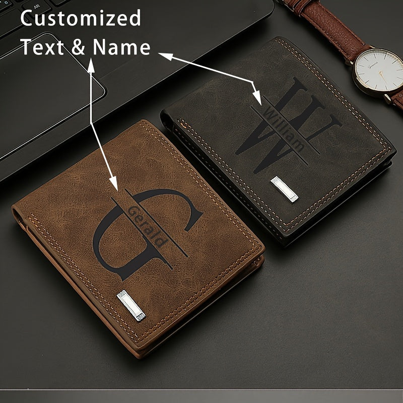 Cartera retro de cuero PU para hombre con nombre personalizado y texto, un regalo genial