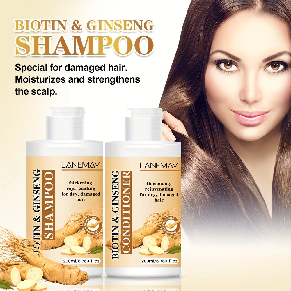 Lanemay Biotin &amp; Ginseng - Set de cuidado capilar (2 champús y acondicionadores) que fortalece y revitaliza el cabello seco y dañado. Sin alcohol, apto para todo tipo de cabello.