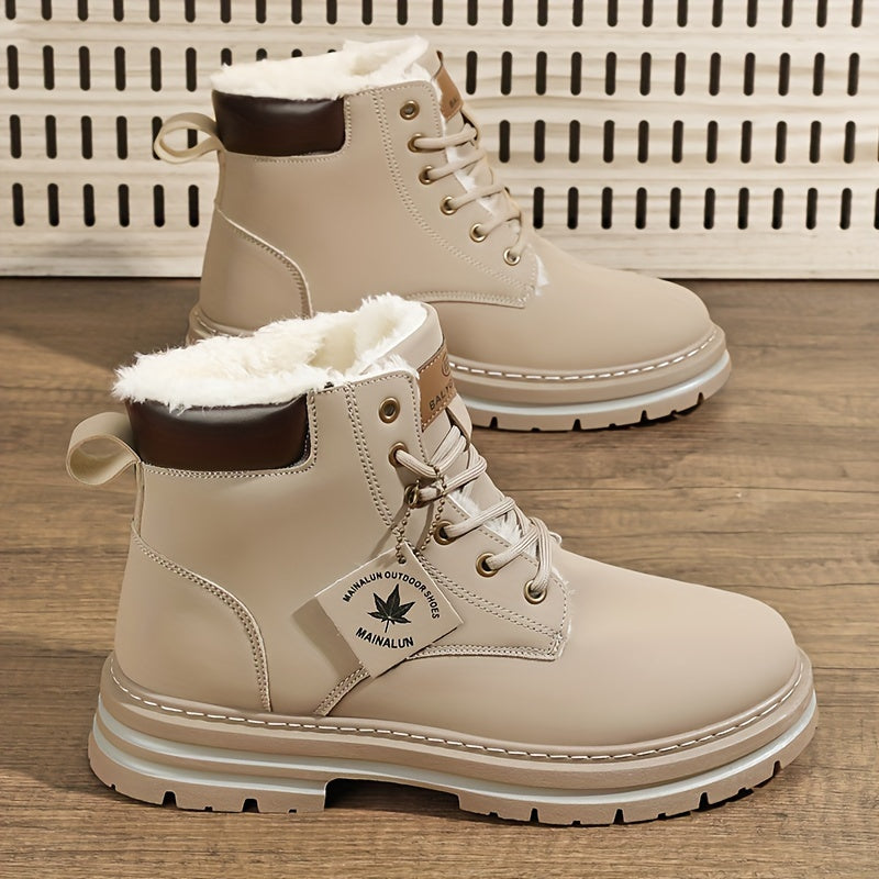Men's High-Top Lace-Up Sneakers - Ultra Comfortable, Warm Fleece-Lined Casual Shoes for Outdoor Walking & Jogging