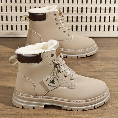 Men's High-Top Lace-Up Sneakers - Ultra Comfortable, Warm Fleece-Lined Casual Shoes for Outdoor Walking & Jogging
