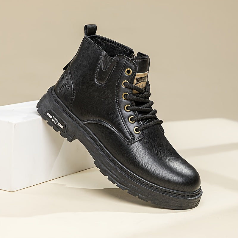 Botas vintage con cordones y cremallera lateral para hombre, resistentes al desgaste y antideslizantes para todas las estaciones.