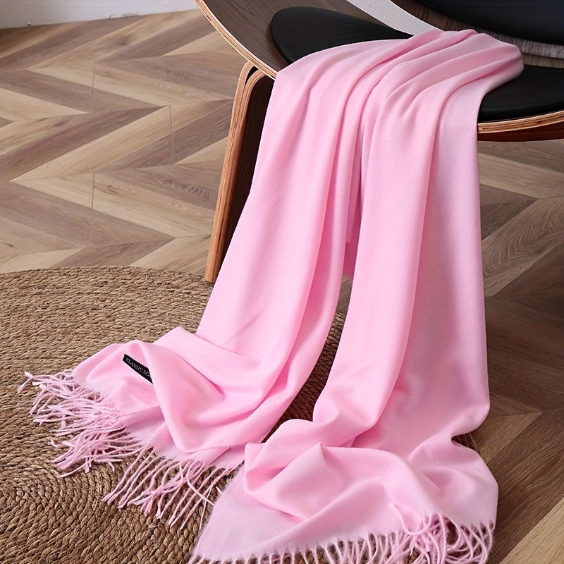 Solid Color Tassel Scarf,Soft Warm Cashmere Feeling Shawl, Mature Style Coldproof Versatile Inelastic Scarf for Women Men Large Block Head Wraps Breathable Scarves for Women tassel sun protection rectangular scarf, seasons wa