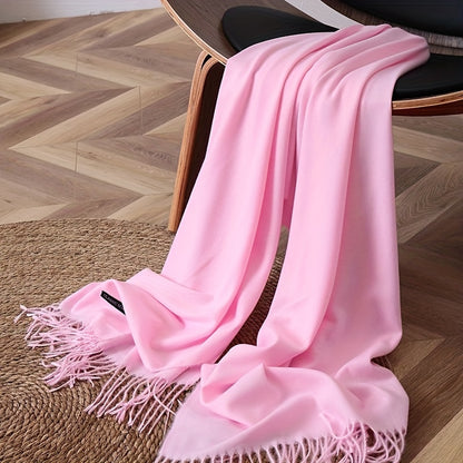 Solid Color Tassel Scarf,Soft Warm Cashmere Feeling Shawl, Mature Style Coldproof Versatile Inelastic Scarf for Women Men Large Block Head Wraps Breathable Scarves for Women tassel sun protection rectangular scarf, seasons wa