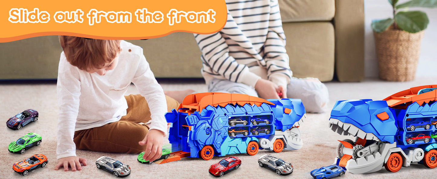 Transport Dinosaur Truck with Foldable into Standing Transforms Sliding Race Track T-rex Best Birthday Gifts Toys Boys And Girls