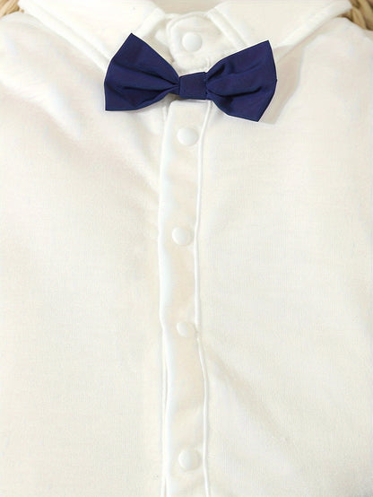 Baby's Gentleman Outfit For Spring Fall, Bowtie Bodysuit &amp; Suspender Pants &amp; Hat Set, Infant &amp; Toddler Boy's Suit For Formal Outdoor Occasions/Photography/Birthday Party/Weddings Outdoor clothing