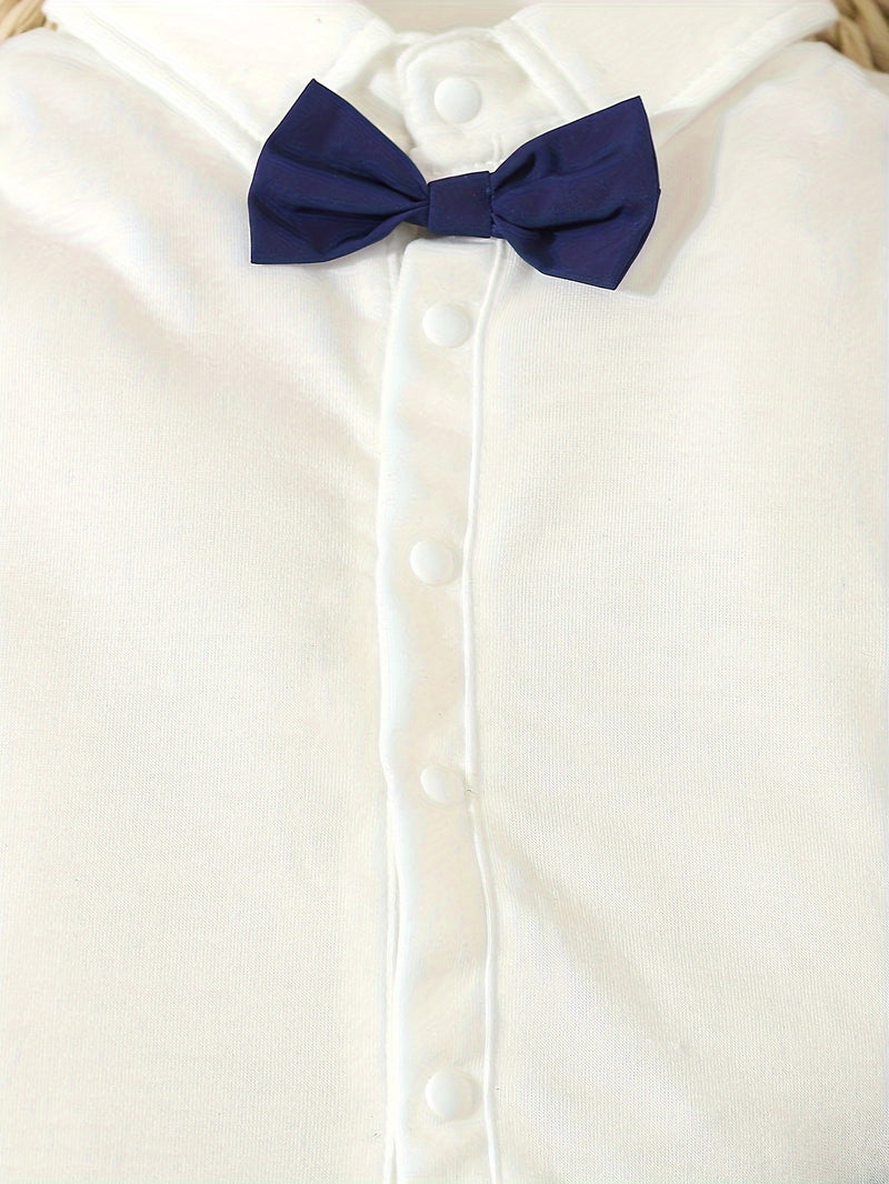 Conjunto de caballero para bebé primavera/otoño: mono con pajarita, pantalón con tirantes y gorro. Traje para bebé y niño pequeño para ocasiones formales al aire libre, fotografía, cumpleaños y bodas. Ropa de exterior.