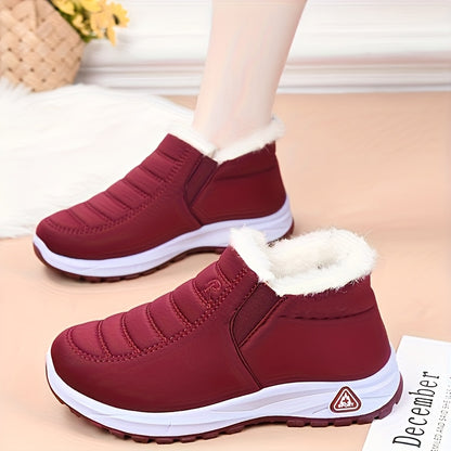 Women's Winter Snow Boots - Thick Warm Slip-On Shoes for Elderly, Solid Color Fabric Upper and Lining, TPR Sole, Autumn Winter, Thick, Elderly, Snow Boots, Slip-on, Solid Color, Fabric Upper, TPR Sole