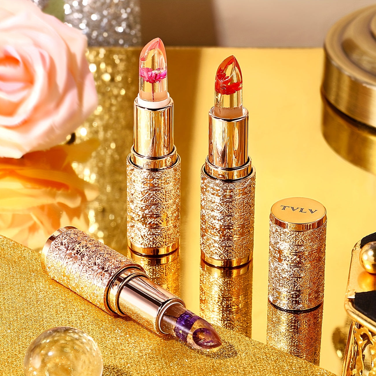 3pcs Hypoallergenic Petal Color-Changing Lip Balm with Vitamin E - Long-Lasting, Moisturizing, Temperature-Sensitive Lipstick in Metallic Tubes, Perfect Mother's Day Gift for Women