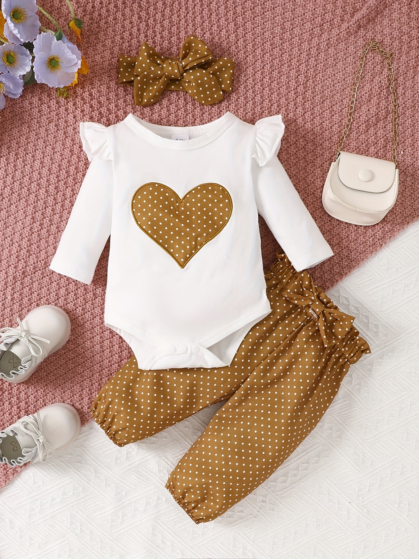 2pcs Baby Girl's Stylish Set, "Isn't She Lovely" Print Long Sleeve Onesie + Polka Dot Pants, Comfy Trendy Outfit