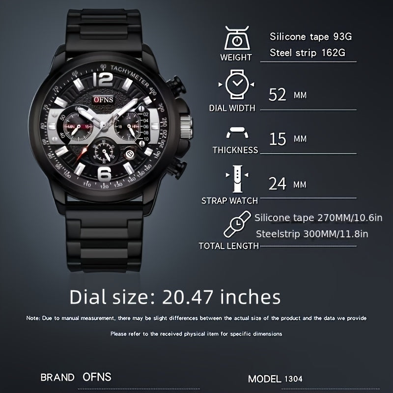 Reloj de moda popular OFNS para hombre, cronógrafo, resistente al agua hasta 50 metros, con calendario y luz nocturna, regalo para las fiestas.