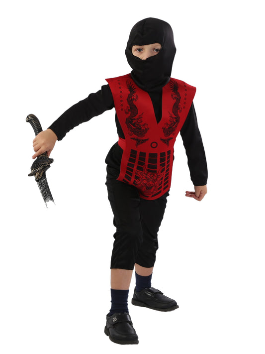 Traje de ninja de poliéster, uniforme de fiesta con cuello redondo, tela lisa sin elasticidad, para todo tipo de clima, corte regular, tejido - Apto para mayores de 3 años (BF0029)