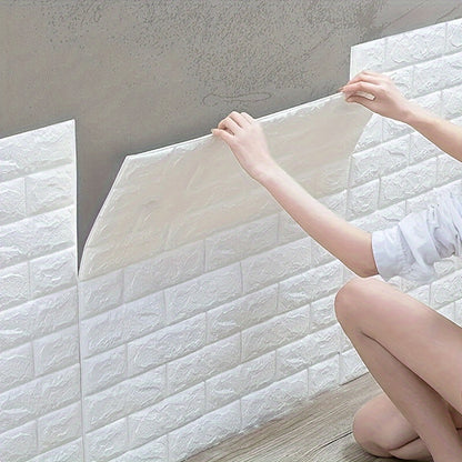 30pcs 3D Brick Wall Stickers, DIY Square Wall Decals, Easy Peel Stick Cleanable Cuttable, For Kitchen Living Room Bathroom Hallway, Plastic Ceiling Tiles Stickers, To Avoid Overall Damage During Transportation, Please Do Not