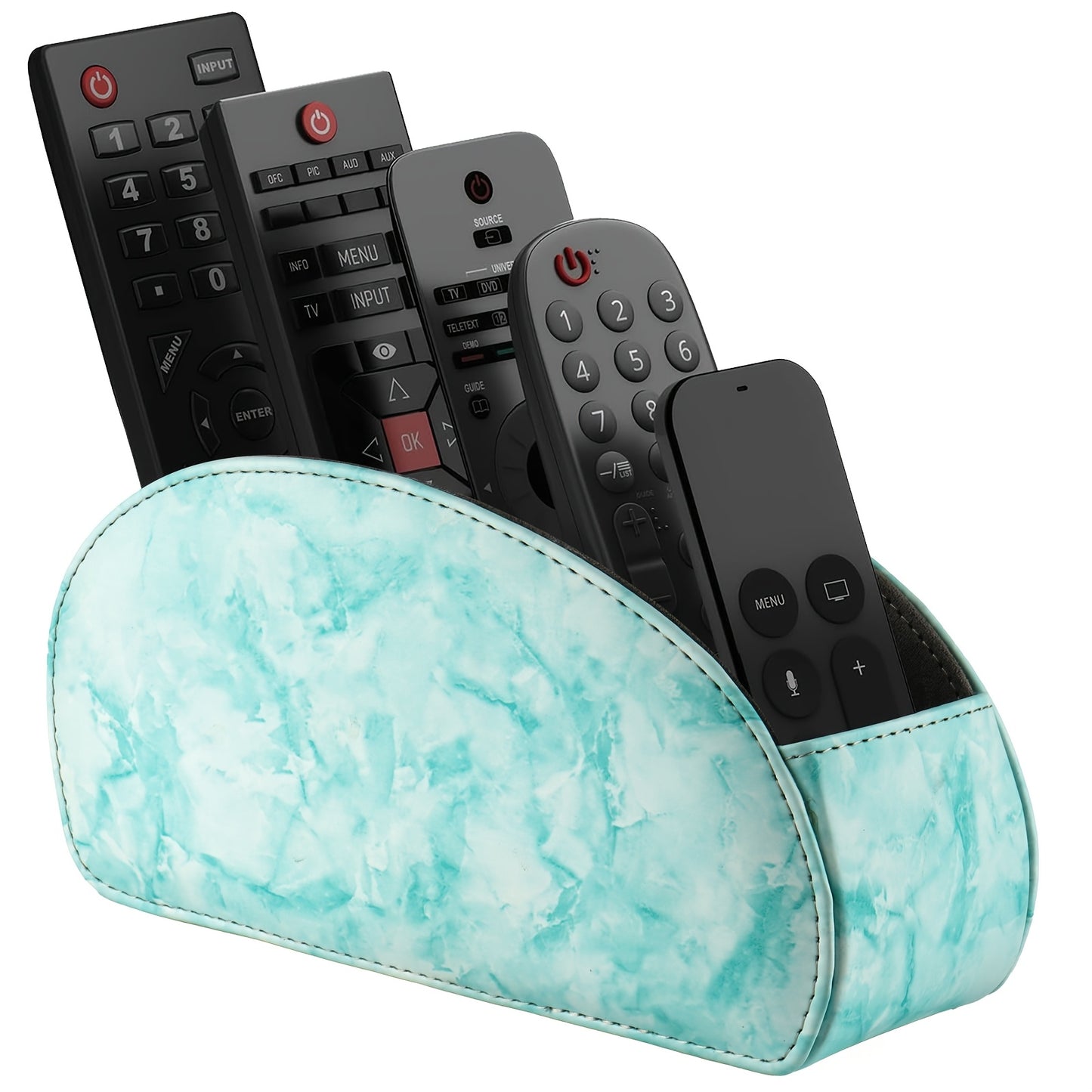 Soporte para control remoto con 5 compartimentos: caja de cuero sintético para almacenamiento en escritorio, ideal para TV, DVD, Blu-ray, reproductor multimedia y controladores de calefacción. Organizador de escritorio y cajones para el hogar.