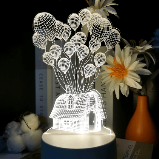 3D Balloon House LED Night USB Lamp for Bedroom Decoration, Romantic Atmosphere Desk Accessory with Cord, Plug-in Powered Decorative Accent, LED Illumination Source, Low Voltage (≤36V), Creative Gift Item without Battery or