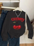 Girls' Vintage Cherry & Letter Print Casual Sweatshirt - Cozy Polyester, Round Neck, Long Sleeve for Fall/Winter