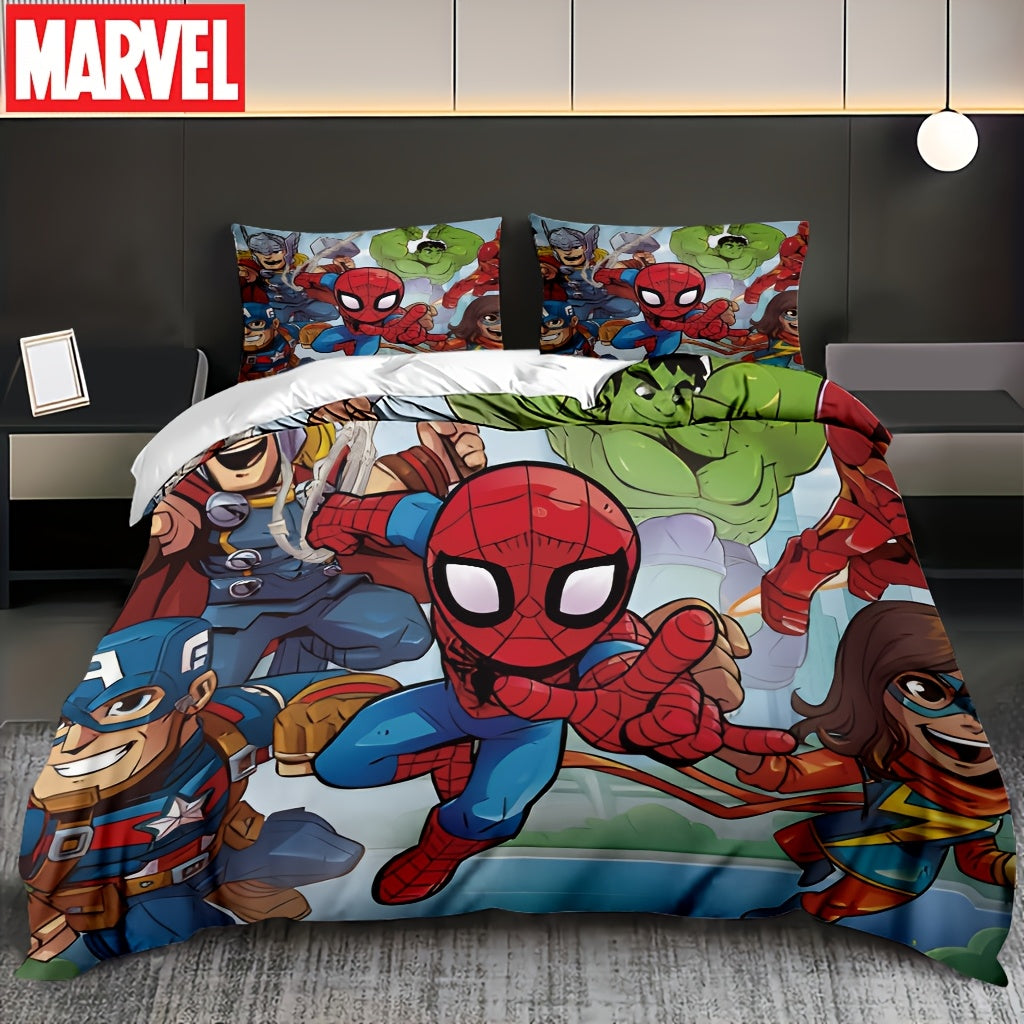 Authorized 3pcs Marvel Spiderman Bedding Set Featuring 1 Duvet Cover And 2 Pillowcases, Providing a Soft And Cozy Bedding Option for Bedrooms, Guest Rooms, And Dorm Decor.