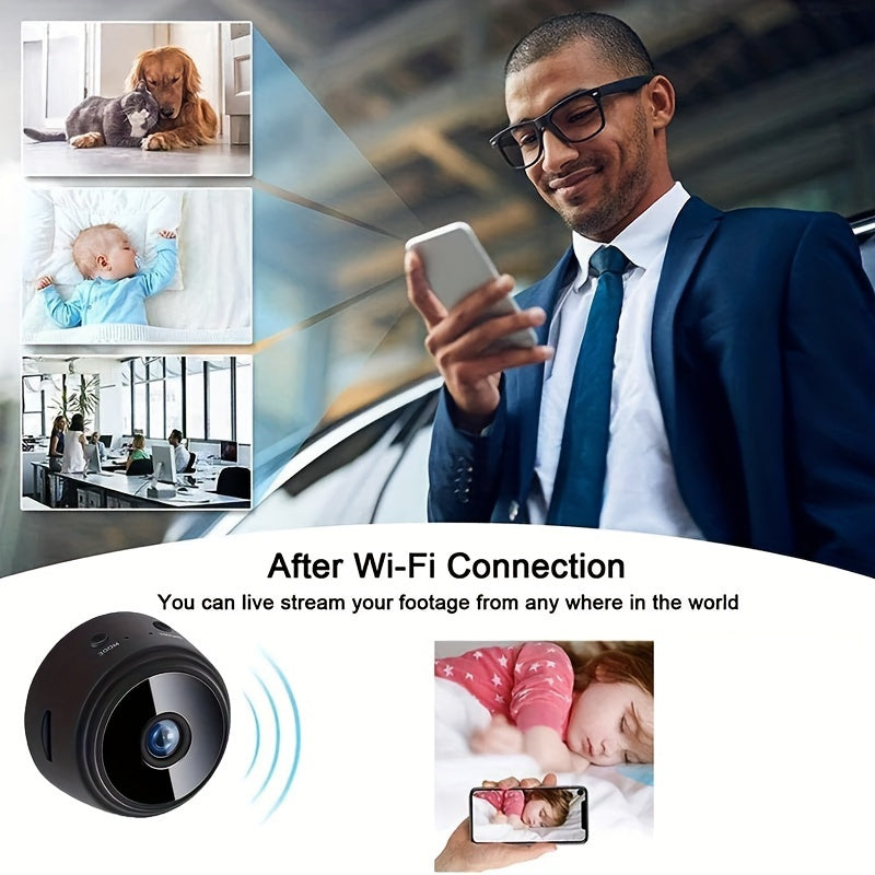 Minicámara de vigilancia inalámbrica con tapa trasera magnética, captura de video de 480p, batería recargable de polímero de litio, alimentación por USB/batería, Wi-Fi para monitoreo en casa, oficina y auto (blanco y negro)