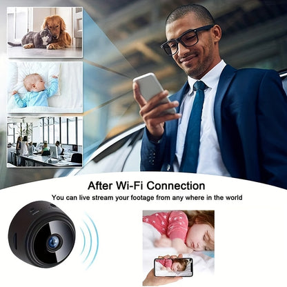 Wireless Mini Surveillance Camera with Magnetic Rear Cover, 480p Video Capture, Rechargeable Lithium Polymer Battery, USB/Battery Powered, Wi-Fi Enabled for Home, Office, Car Monitoring - Black and White