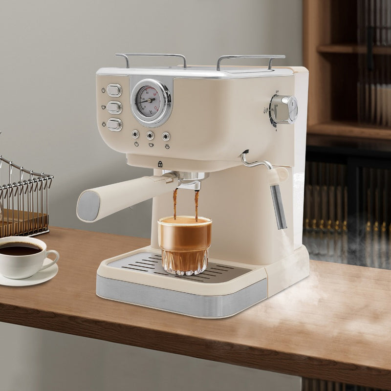(White) Compact Espresso Coffee Machine Coffee Maker Suitable for Home Office Cafes and Hotels Used to Extract Espresso Comes with a Milk Frothing Function to Make Mocha Latte Cappuccino and Other Fancy Coffee