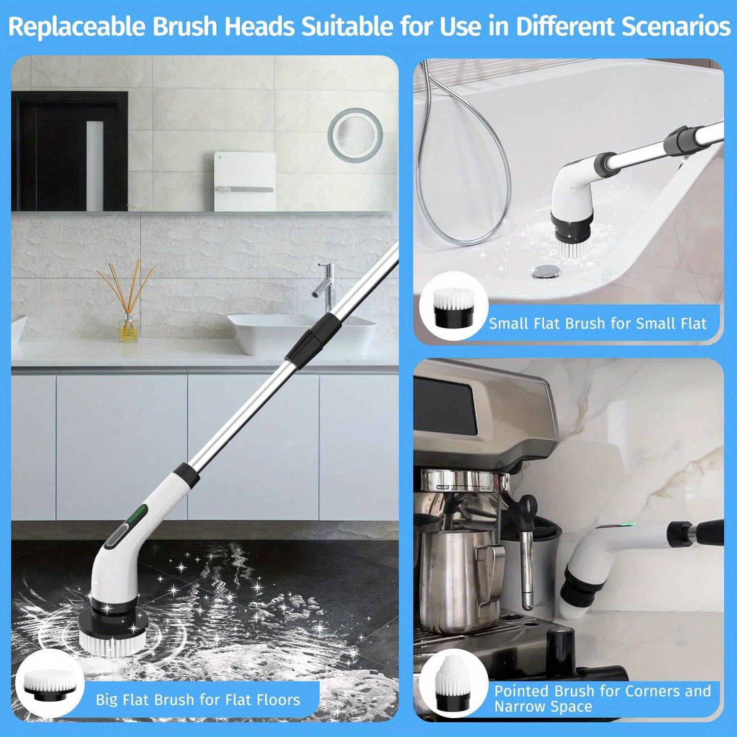 INSKAM 7-in-1 Cordless Electric Cleaning Brush Set, ABS Plastic, Hard Firmness, Rechargeable Lithium Battery, USB Charging, 2500mAh, 2 Speeds, Interchangeable Heads, Multi-Component Kit for Living Room, Bathroom, Outdoor, Flo