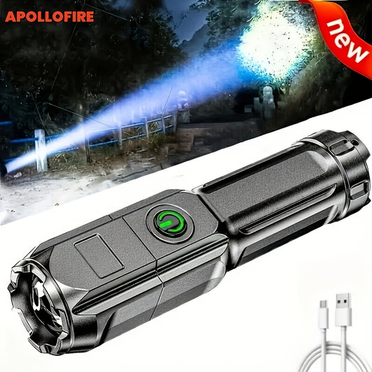 1pc Apollofire Rechargeable LED Flashlight, High Power Torch with 18650 Lithium Battery, USB Charging, Non-Waterproof, Battery Powered for Camping, 800mAh Capacity