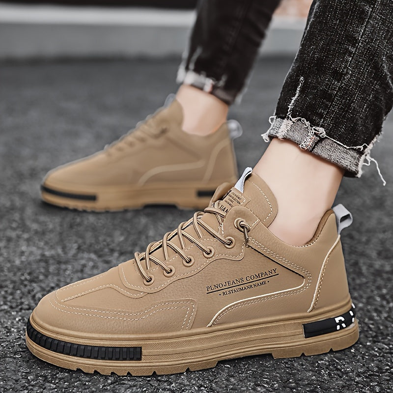 1pc Men's Lace-Up Sneakers - Casual/Retro/Street Style, All-Season, Solid Color, Breathable Low-Top Shoes with PU Upper, Fabric Lining, PVC Sole, Cloth Insole, Round Toe, for Daily & Outdoor Activities / Construction Work, Me